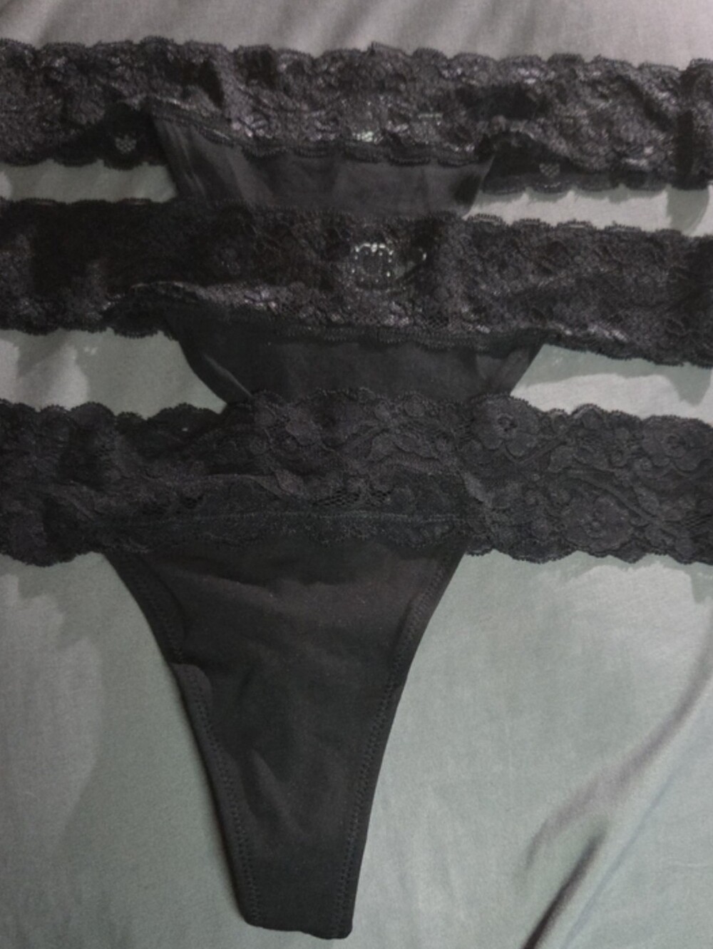 NWOT- Pact Organic Black Lace-Trim Thong Set (3pck)